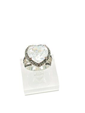 Park Lane "Je Taime" Heart-Shaped Clear Stone Statement Ring with Black & White
